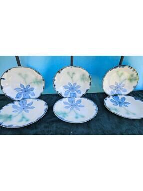 6 Japanese Watercolor-Style Luncheon Plates  – Hand-Painted  1970s–1990s